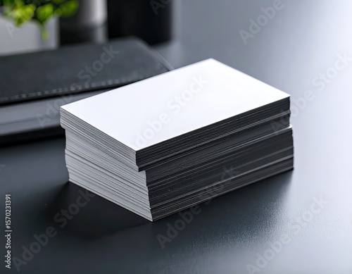 Stack of Blank White Business Cards Mockup on Desk
