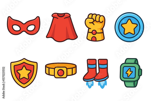 Superhero icon collection vector illustration for comic design in flat style