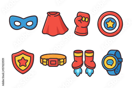 Superhero accessories vector illustration for kids poster design in flat style