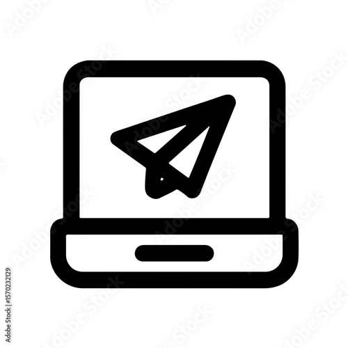 Laptop with Send Icon Bold Outline Style