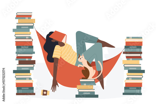 Student fell asleep through stack of books. Tired young pupil sleeping or taking nap cartoon vector illustration