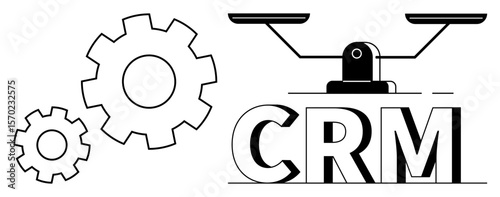 CRM text with balancing scales and gears symbolizes optimized customer relationship management, efficiency, and decision-making. Ideal for technology, teamwork, strategy, business, organization