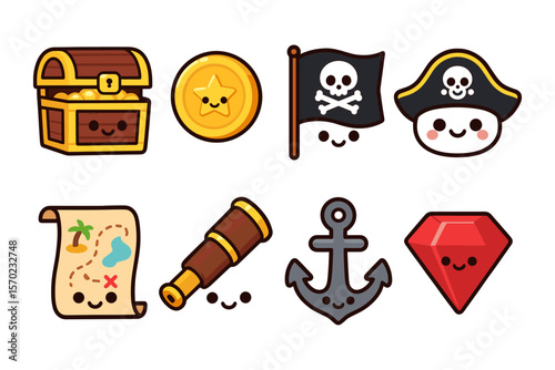 Cute pirate icons vector illustration for children's design projects