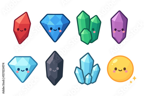 Cute gemstones and crystals vector illustration for kids art and design