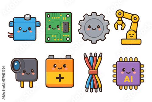Cute robotics components vector illustration for tech-themed designs in flat style