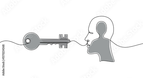 Key unlocking human face in abstract style for identity and insight