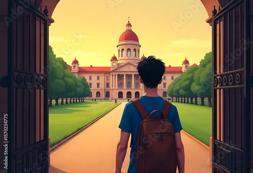 Generative AI Student Entering University Gate Future Beckons Path Forward Opportunity Awaits