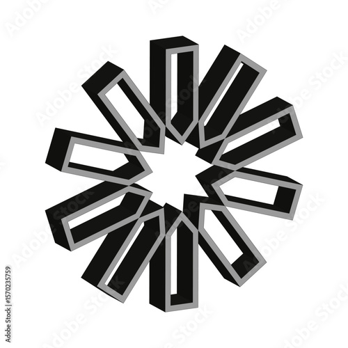 Abstract star shape. Geometric radial pattern. Three dimensional element. Vector modern design