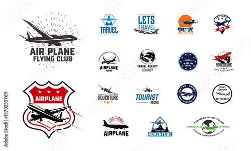 Set of Airplane logo Designs Badge, flying club Logo template, airlines icon