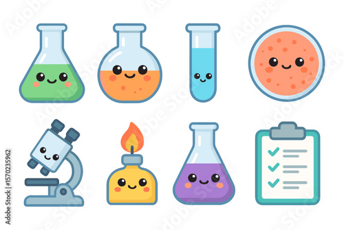 Cute science elements vector illustration for educational design in kawaii style