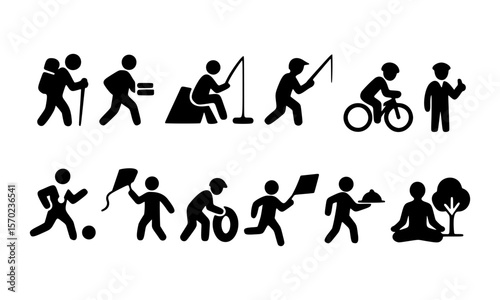Outdoor Activities Icons Hiking, Fishing, Cycling, Yoga, and More