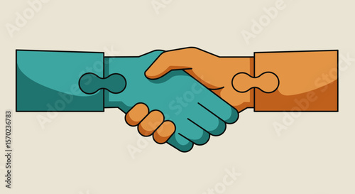 Business handshake with puzzle arms in flat style for cooperation