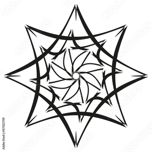 Geometric star icon. Angular mandala pattern. Interlaced spoke Vector. Thin outline form.