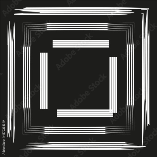 Glowing square lines. Abstract frame pattern. Optical light effect. Vector geometric design.