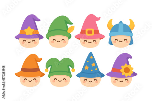Cute magic hat collection vector illustration for halloween party design in flat style