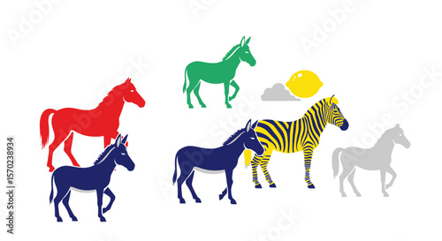 Vector colorful horse donkey zebra illustration vector art design for animal lovers and graphic designers project needs