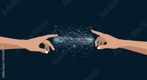 Hands connecting data network technology digital communication