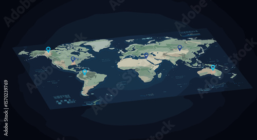 Global Map with Location Markers Showing Worldwide Connections