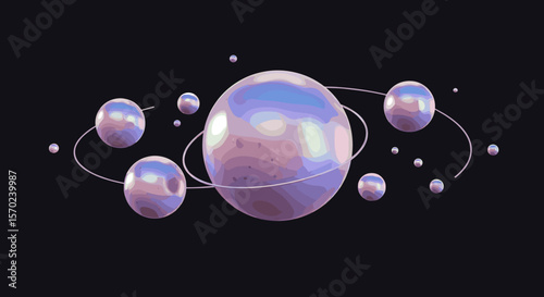 Abstract Purple Planets with Orbits on Black Background