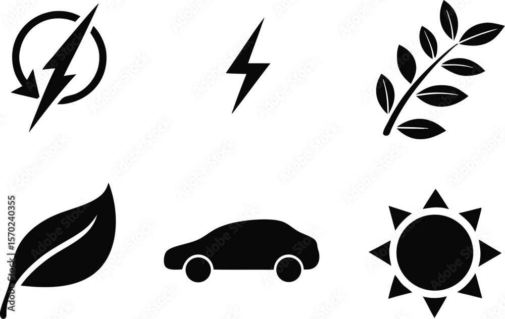 Fototapeta premium Set of icons representing renewable energy nature and electric vehicles.