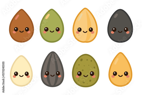 Cute seed characters vector illustration for kids education design in flat style