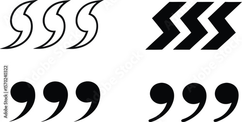 Collection of quotation marks and chevron arrows in black and white.