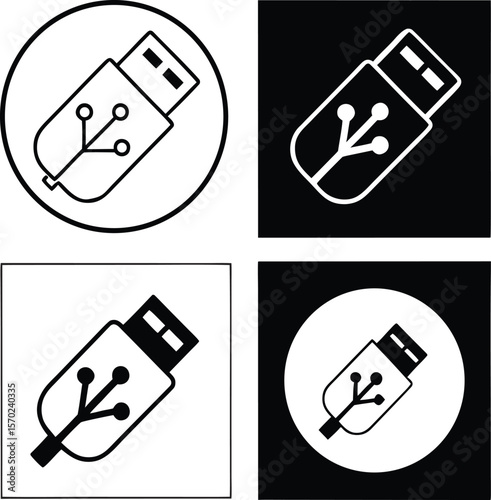Set of usb flash drive icons with circuitry design elements.