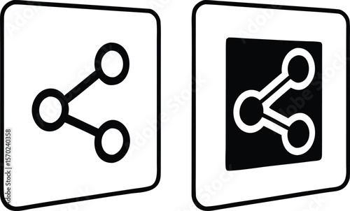 Two stylized share icons in black and white outline and solid fill.
