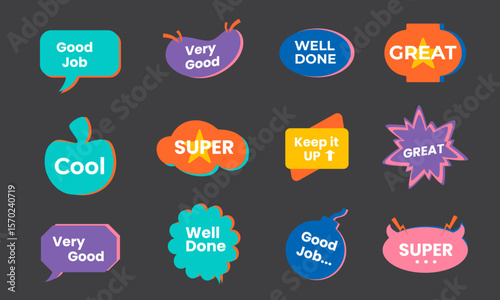 Set of bubble talk phrases Clouds for online chat with different words Suitable for dialogue to illustrate reactions. Chat baloons Colorful chat messages Vector Illustration