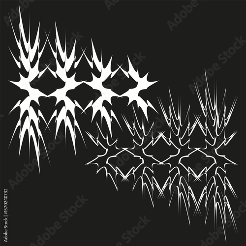 Spiky abstract shapes. White sharp forms. Dark background texture. Vector grunge elements.