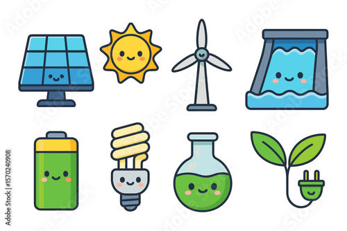 Cute eco-friendly energy vector illustration for educational design in flat style