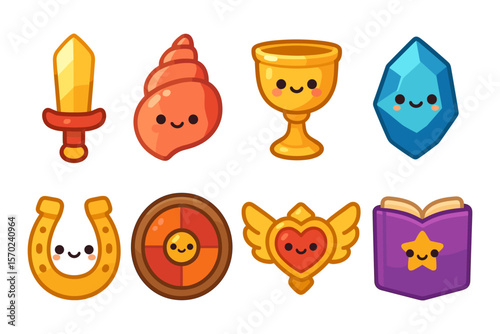 Cute kawaii fantasy elements vector illustration for game design