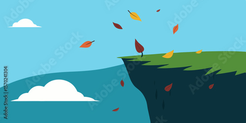Autumn Leaves Falling from a Cliff A Stunning Nature Illustration