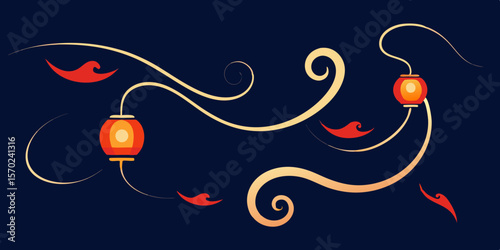 Elegant Swirling Lanterns A Festive Asian-Inspired Design