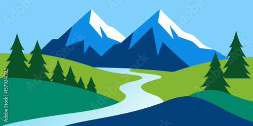 Serene Mountain River Landscape A Picturesque View of Nature's Beauty