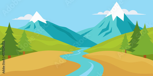 Serene Mountain River Landscape A Picturesque View of Nature's Beauty