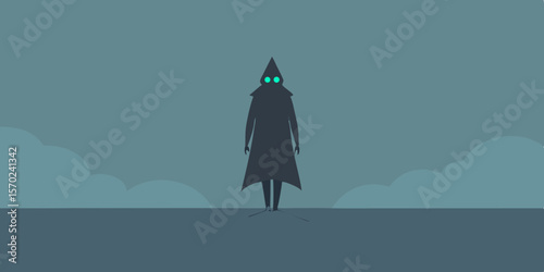 Mysterious Figure in a Hooded Cloak Minimalist Digital Art