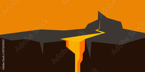 Molten Gold Flowing Through Volcanic Rift Abstract Landscape Illustration