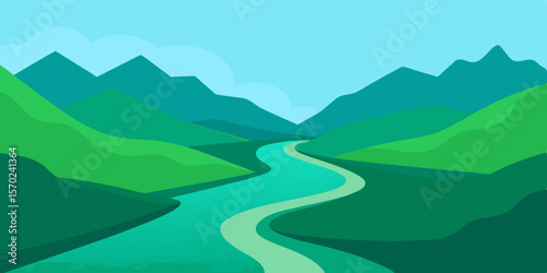 Serene River Valley A Picturesque Landscape of Mountains and Winding Waters