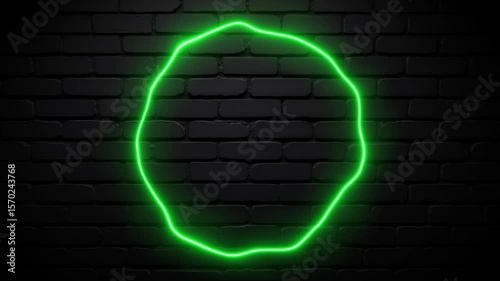 Green Bubble Circle Neon Light Sign on a Black Brick Background