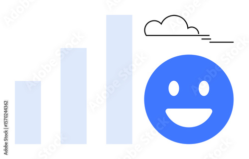 Upward bar chart with three columns, bold smiling face on the right, and a simple cloud accent. Ideal for success, growth, positivity, performance insights, achievements, optimism simple landing