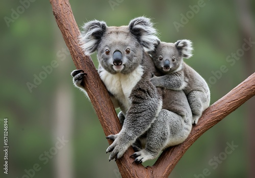 Koala Baby Peeking from Behind Mother