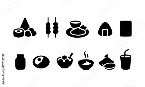 Japanese Cuisine Food Icons Sushi, Onigiri, and More
