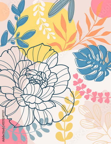 Wallpaper Mural Design banner frame background with beautiful. Background for design. Colorful background with tropical plants. Torontodigital.ca