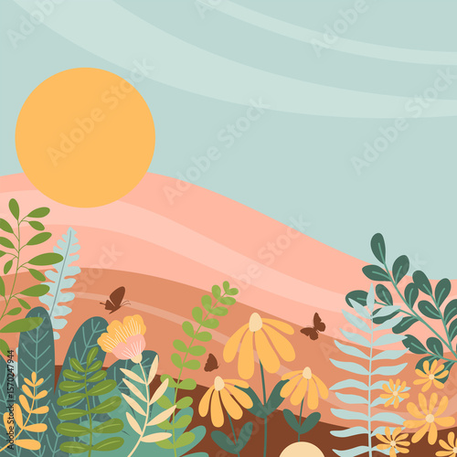 Wallpaper Mural Nature landscape background. Landscape art drawing with abstract shape. Plant Art design for print. Torontodigital.ca
