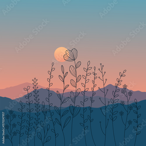 Wallpaper Mural Nature landscape background. Landscape art drawing with abstract shape. Plant Art design for print. Torontodigital.ca