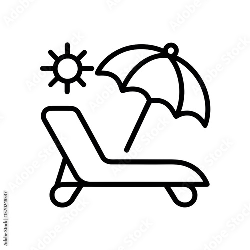 Beach Chair with Umbrella and Sun Icon – Summer Vacation Line Art