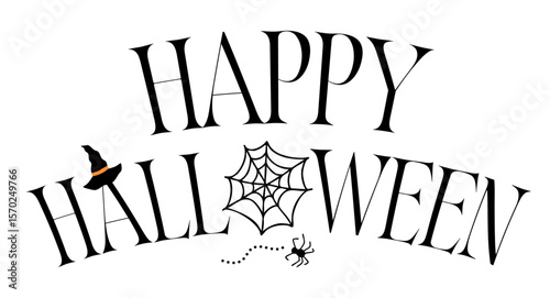 Happy Halloweenの文字と装飾が施されたデザインロゴ素材（ハロウィン タイトル 飾り 文字 ベクター）