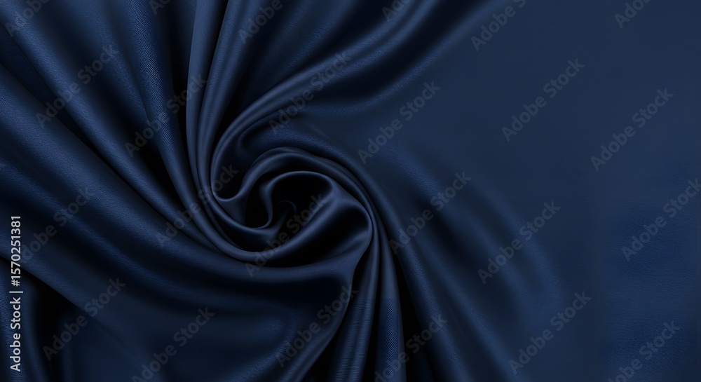Fototapeta premium Luxury Dark Blue Satin Fabric Texture Background - Elegant Textile with Soft Draping Waves and Smooth Silk
