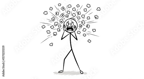 Cartoon drawing of a stick figure experiencing head explosion or mental breakdown